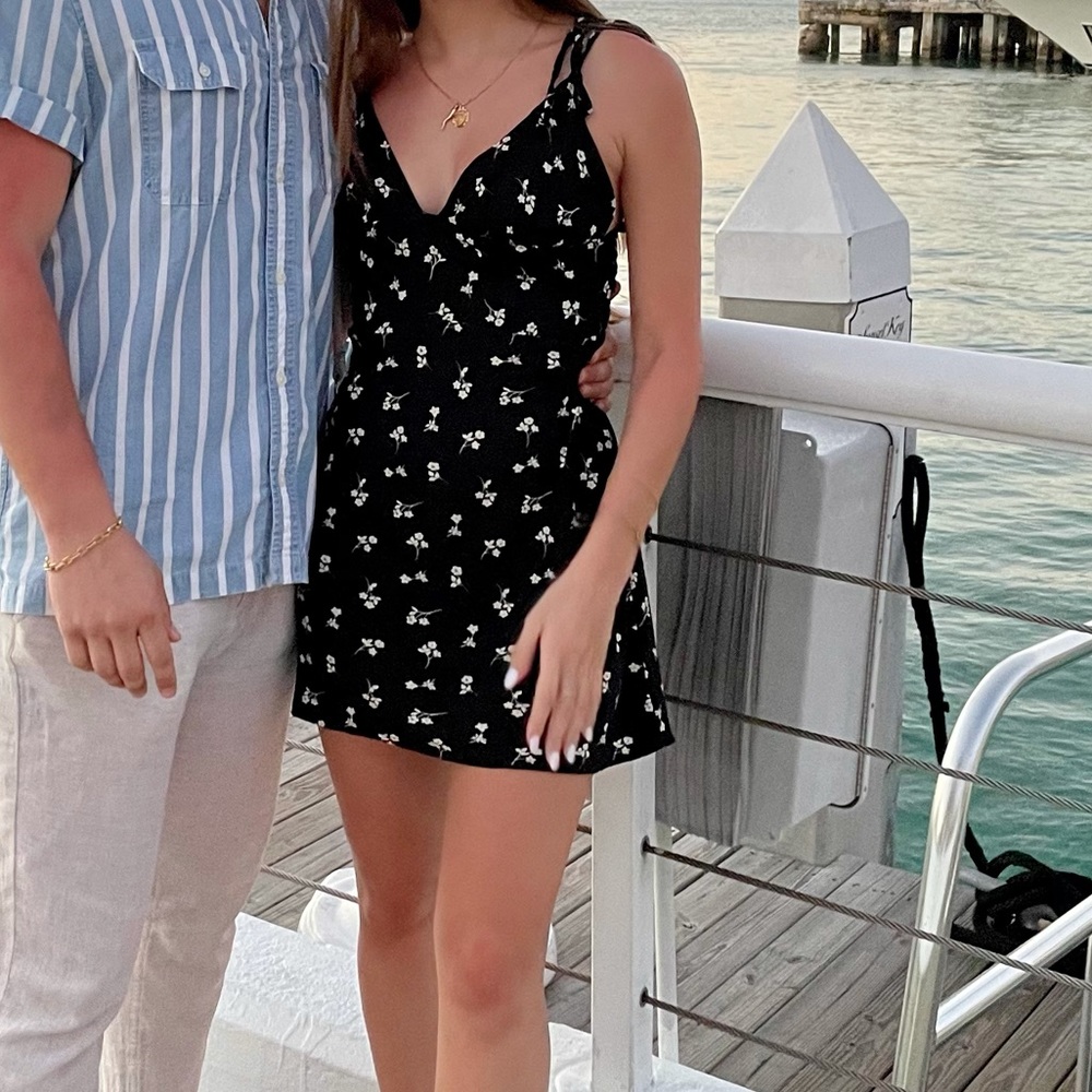 Black floral mini dress